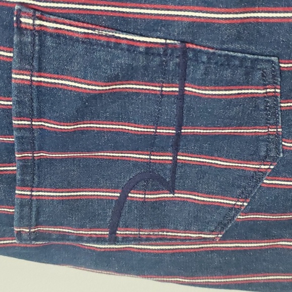 American Eagle Blue Denim Mini Skirt Sz 12 Nwt Red White Vertical Stripes USA - Picture 13 of 16